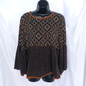 NWT THML Tunic, earth tones, suede look trim, sz M